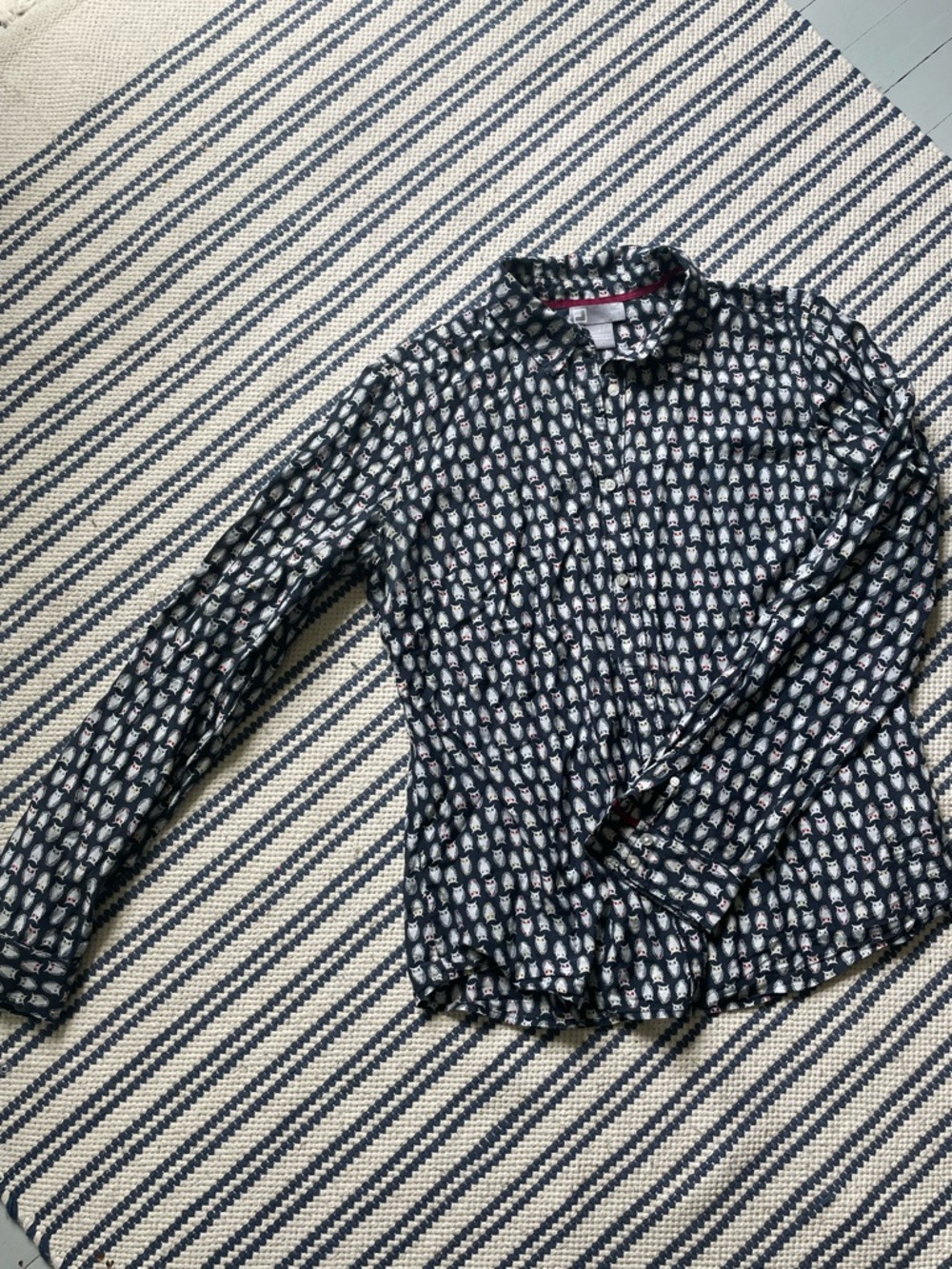 jcpenney Navy and White Patterned Women's Button-Up Blouse